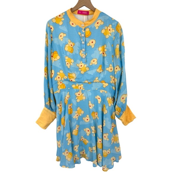 JulyLiebe Flying Teddies Print Dress - Blue with Yellow Teddy Bears - XL - NWT - Picture 1 of 8
